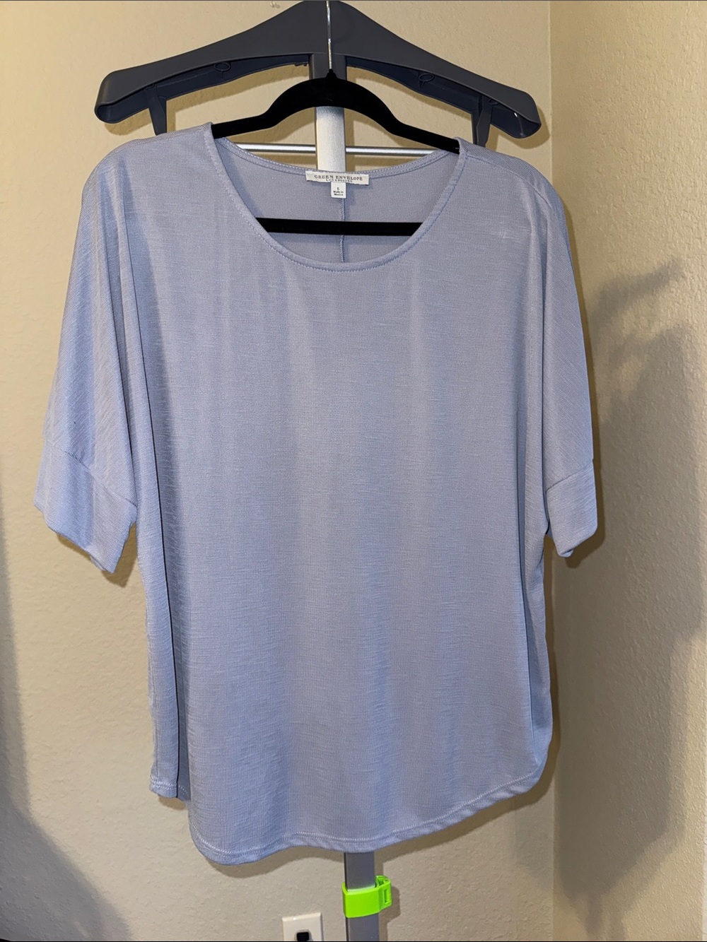 Green envelope Pale Blue Short Sleeve Scoop Neck Top